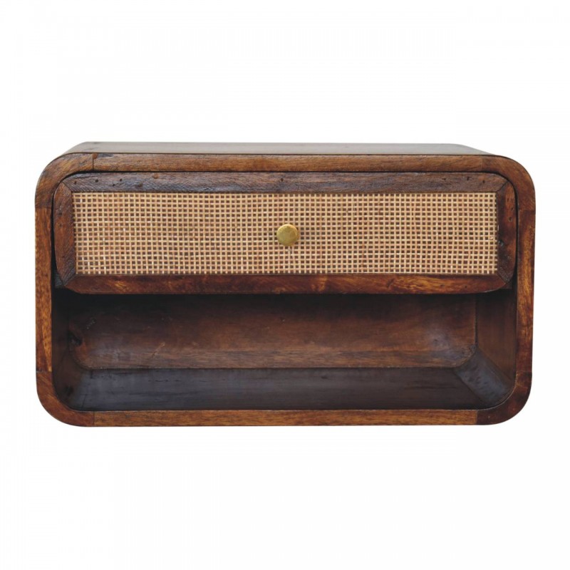 Chestnut Wall-Mounted Open Woven Bedside Table