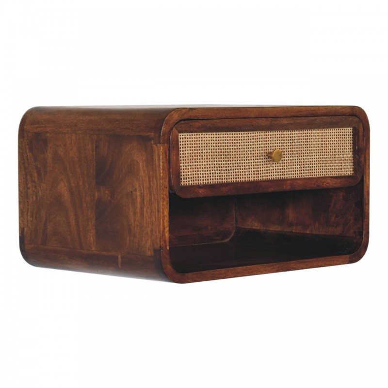 Chestnut Wall-Mounted Open Woven Bedside Table