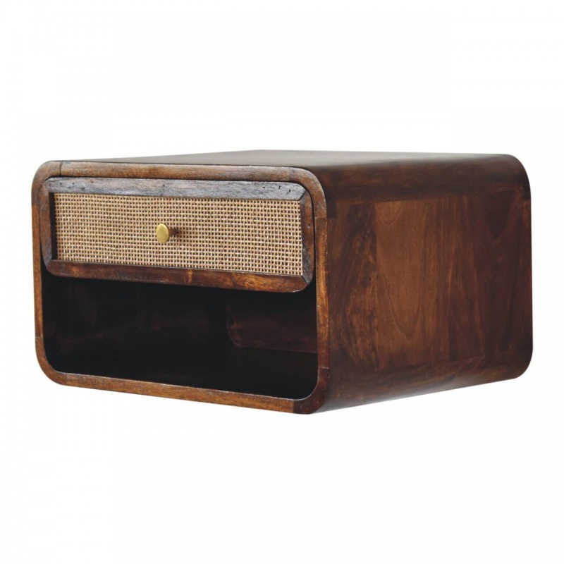 Chestnut Wall-Mounted Open Woven Bedside Table