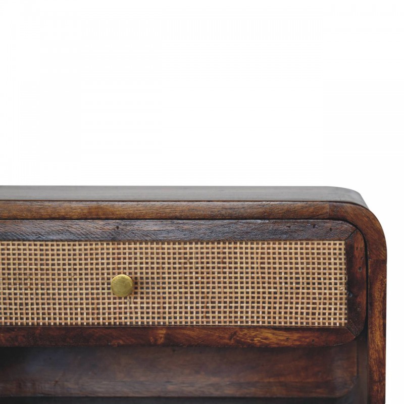 Chestnut Wall-Mounted Open Woven Bedside Table
