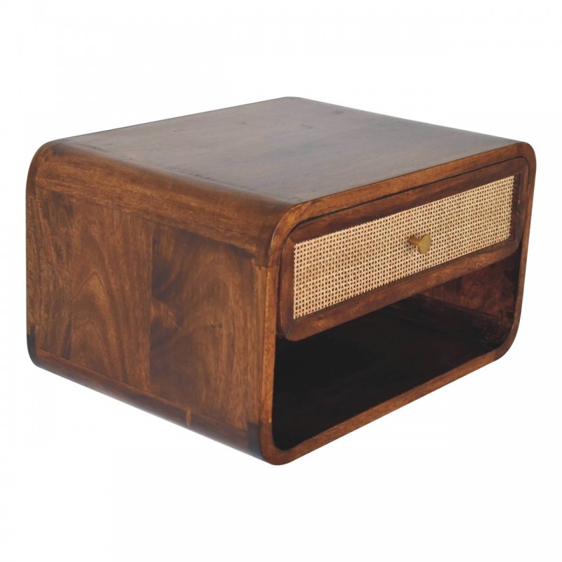 Chestnut Wall-Mounted Open Woven Bedside Table