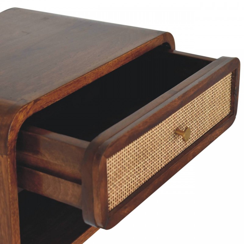 Chestnut Wall-Mounted Open Woven Bedside Table