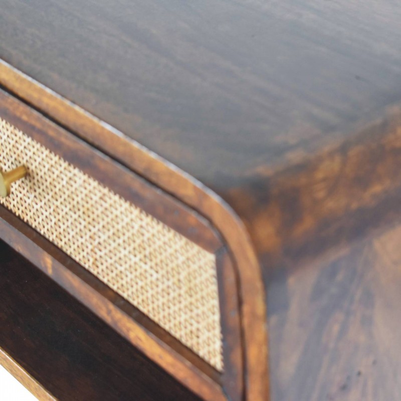 Chestnut Wall-Mounted Open Woven Bedside Table