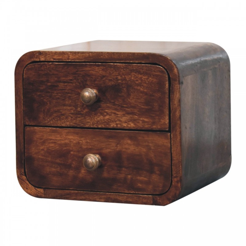 Mini Curved California Walnut Floating Nightstand with 2 Drawers