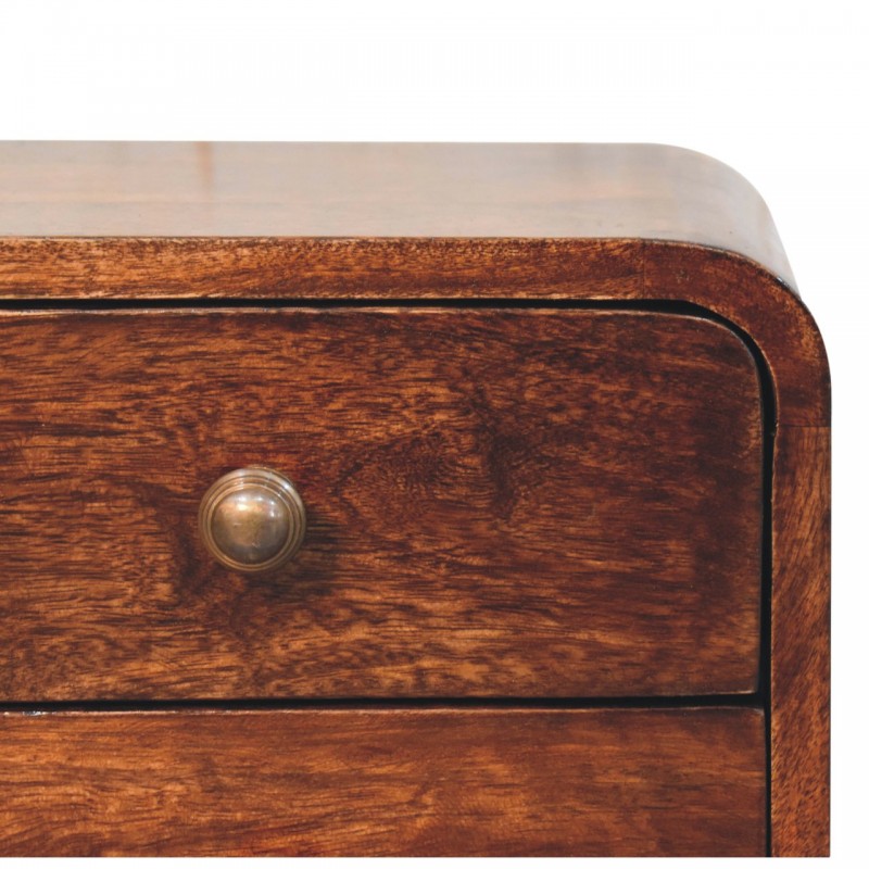 Mini Curved California Walnut Floating Nightstand with 2 Drawers