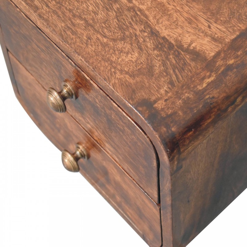 Mini Curved California Walnut Floating Nightstand with 2 Drawers