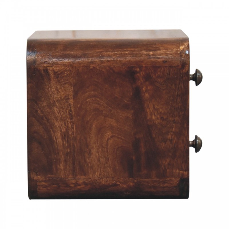 Mini Curved California Walnut Floating Nightstand with 2 Drawers