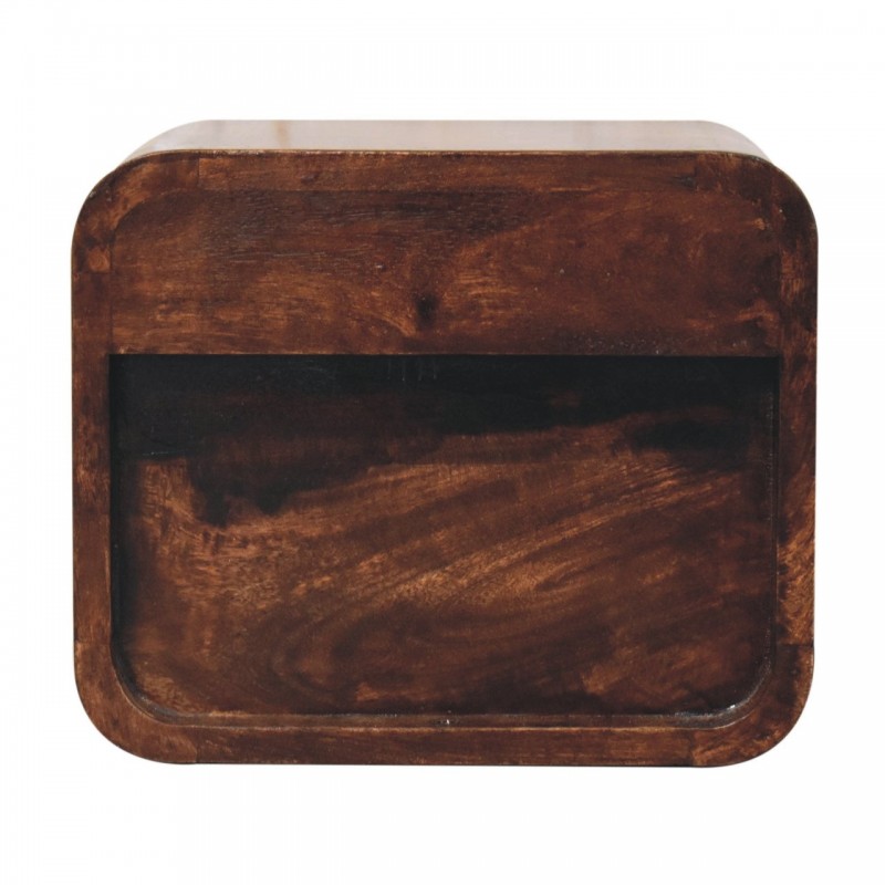Mini Curved California Walnut Floating Nightstand with 2 Drawers