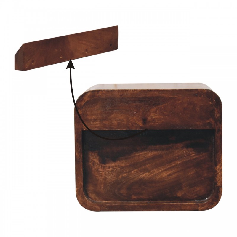 Mini Curved California Walnut Floating Nightstand with 2 Drawers