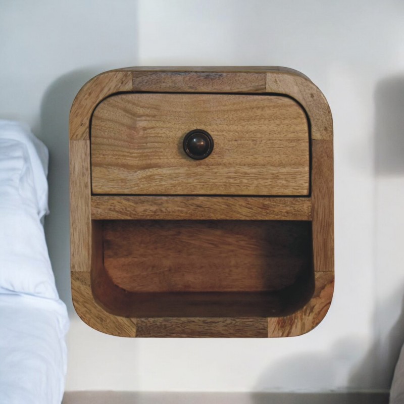 Extra Mini Curved Oak-Ish Nachttisch mit offener Ablage