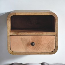 Mini Curved Oak-Ish Floating Bedside Table with Shelf