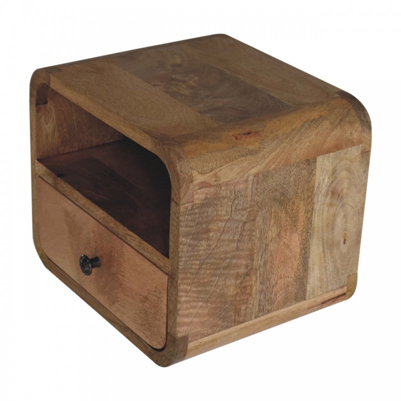 Mini Curved Oak-Ish Floating Bedside Table with Shelf