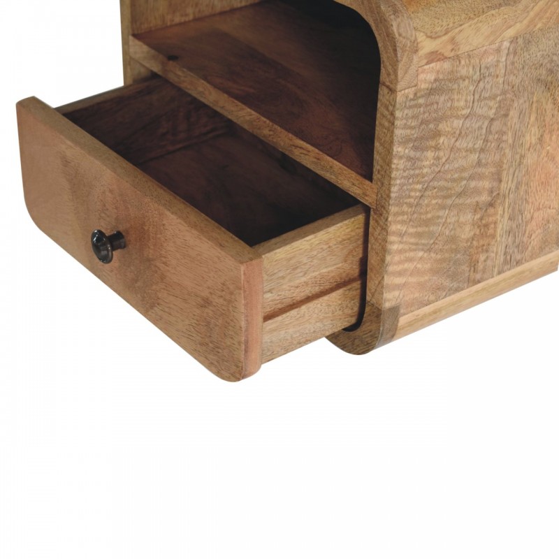 Mini Curved Oak-Ish Floating Bedside Table with Shelf