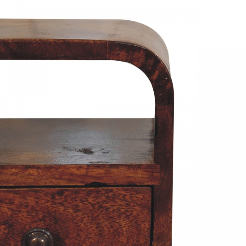 Extra Mini Chestnut Curve Nachttisch mit offenem Fach