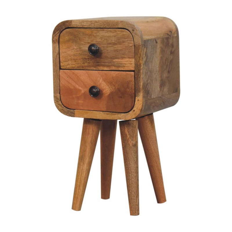 Extra Mini Curved Oak-Ish Mango Wood Nightstand