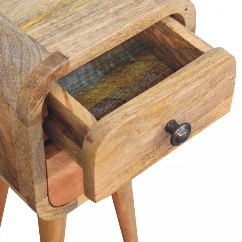 Extra Mini Curved Oak-Ish Mango Wood Nightstand