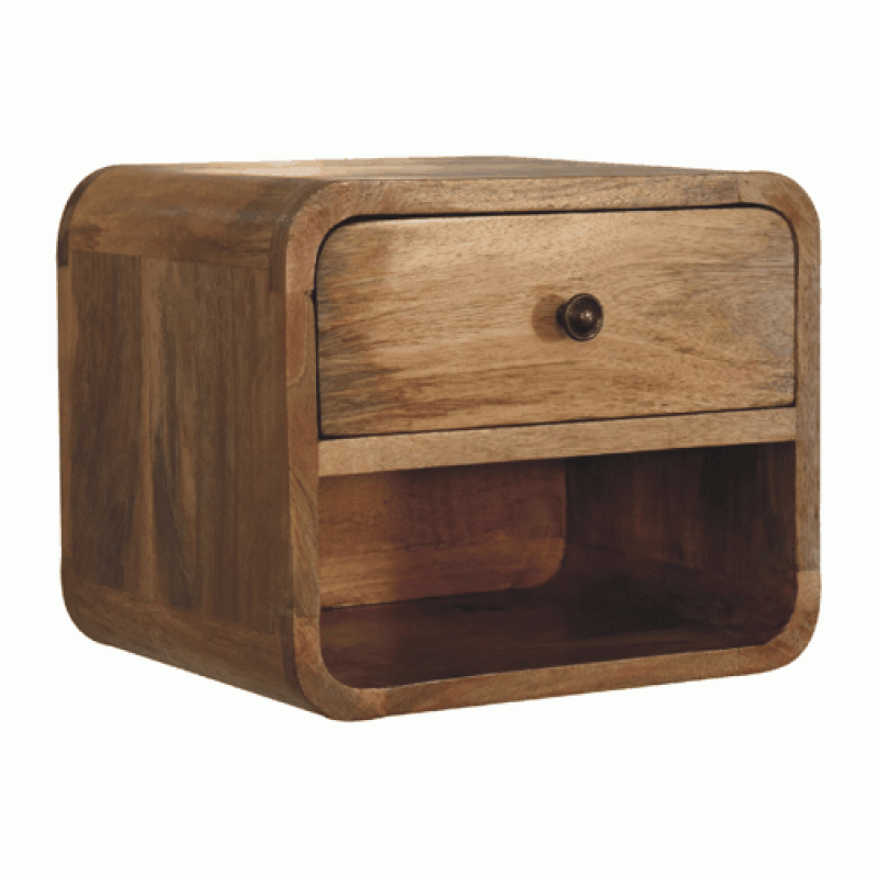 Mini Oak-Ish Floating Bedside Table with Open Shelf