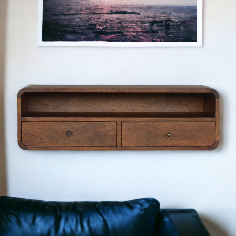 Floating Chestnut Wall-Mounted Console Table with Shelf