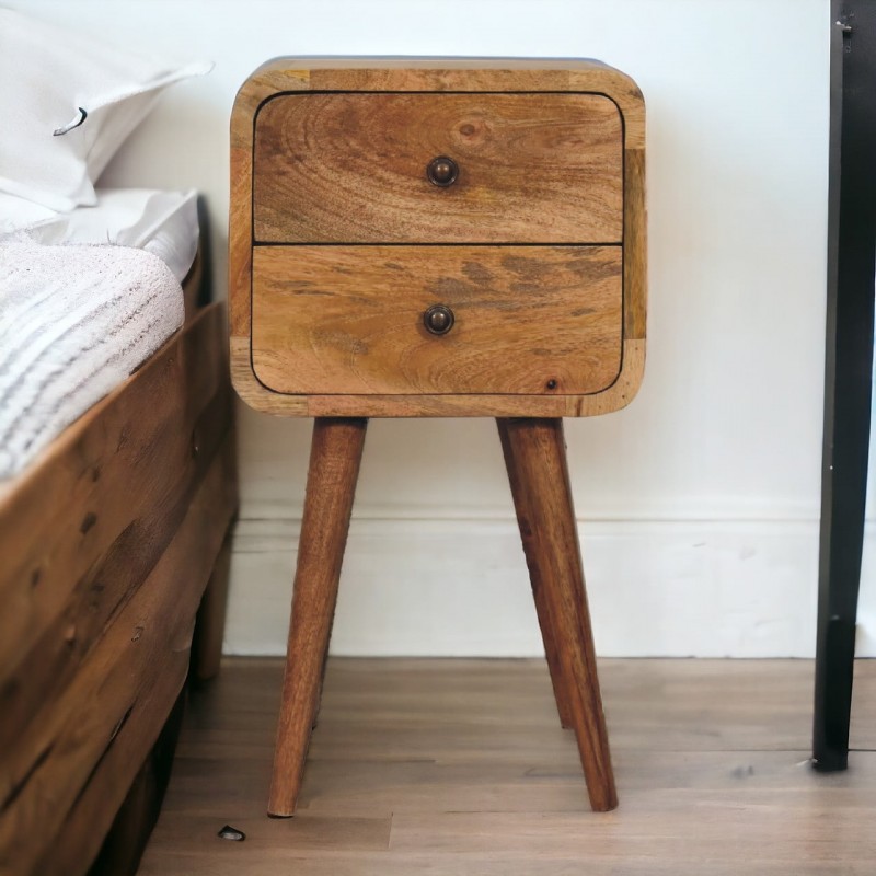 Компактная прикроватная тумба Mini Curved Oak-Ish с 2 ящиками