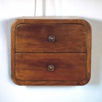 Mini Curved Chestnut Floating Bedside Table with 2 Drawers