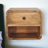 Mini Oak-Ish Floating Bedside Table with Open Shelf