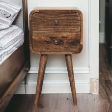 Компактная прикроватная тумба Mini Curved Grey Washed с 2 ящиками