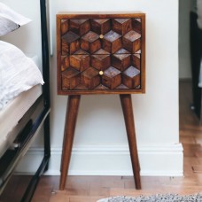 Компактная прикроватная тумба Mini Cube Carved Chestnut с 2 ящиками