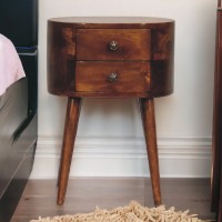 Mini Rounded Chestnut Nightstand with 2 Drawers