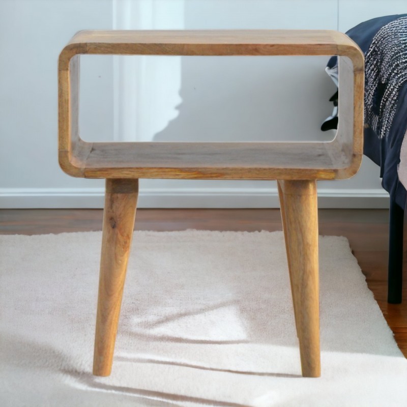 Curved Oak-Ish Open Shelf Nordic Nightstand