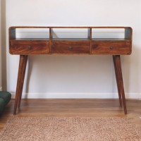 Triple Curved Console Table Chestnut