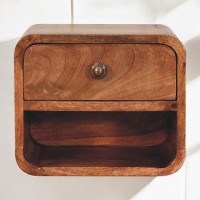 Mini Honey Caramel Floating Nightstand with Open Shelf