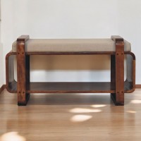 Loop Chestnut Upholstered Bench with Shelf