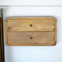 Curved Oak-Ish Wand-Nachttisch mit 2 Schubladen
