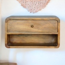 Curved Oak-Ish Floating Bedside Table with Open Shelf