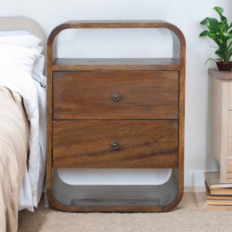 Chestnut Curved Edge Nachttisch mit 2 Schubladen