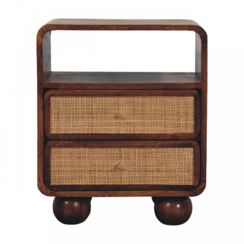 Larissa Chestnut Nachttisch mit Rattanfronten