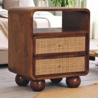 Larissa Chestnut Nightstand with Rattan Drawers