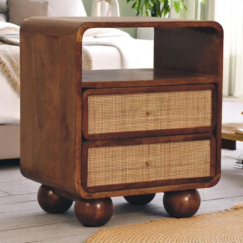 Larissa Chestnut Nachttisch mit Rattanfronten