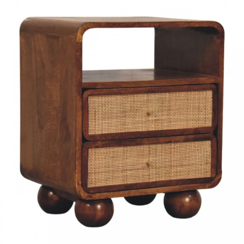Larissa Chestnut Nachttisch mit Rattanfronten