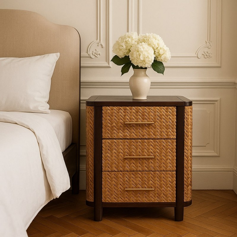 Havana Rattan Nachttisch in Velvet Mocha