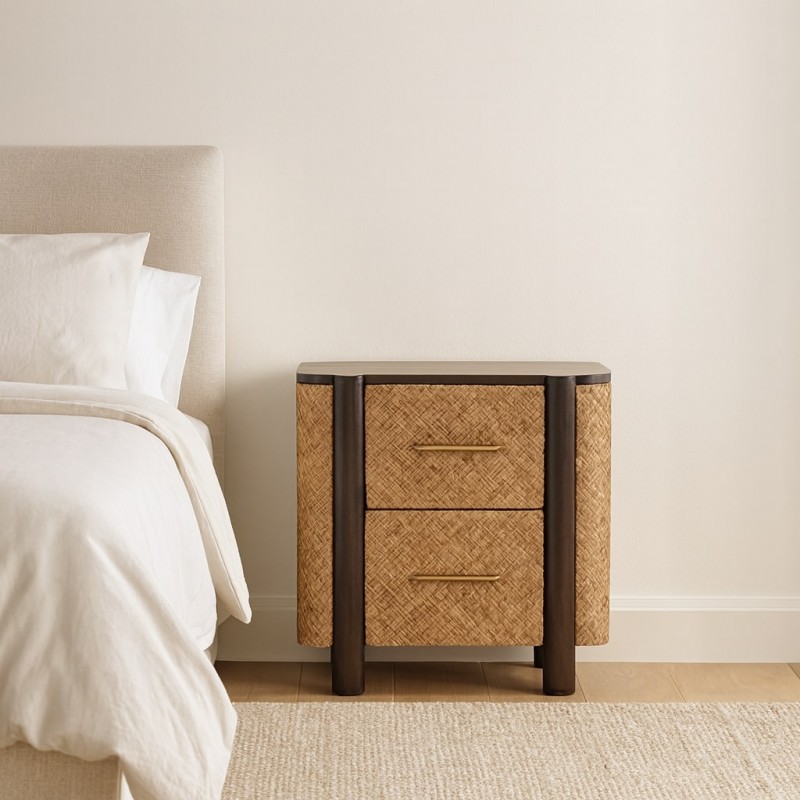 Havana Rattan Nachttisch in Velvet Mocha