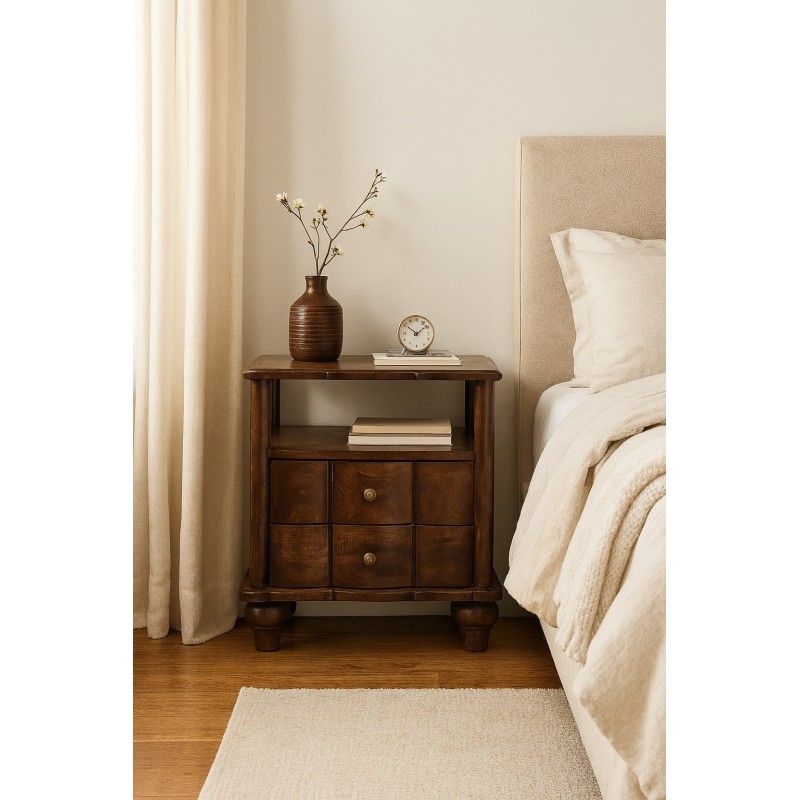 2 Drawer Bedside with Open Shelf