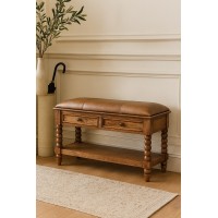 Скамья Spindle Amber Oak с кожаным сиденьем