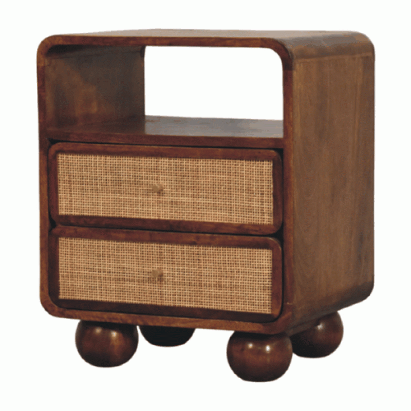 Larissa Chestnut Nachttisch mit Rattanfronten