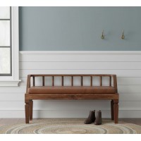 Bordeaux Leather Bench in Solid Wood