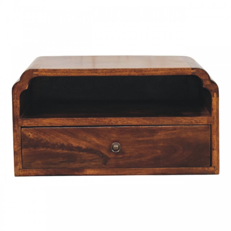 Avora Wall-Mounted Chestnut Wood Nightstand with Shelf