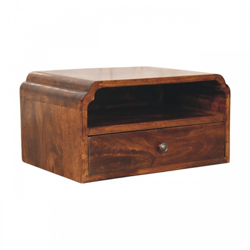 Avora Wall-Mounted Chestnut Wood Nightstand with Shelf