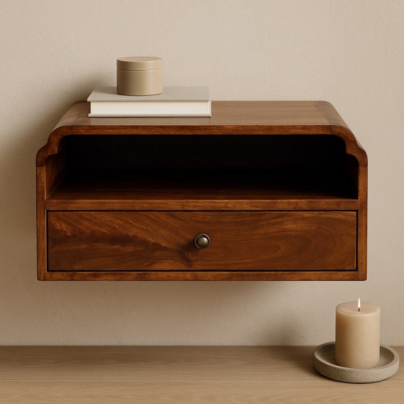 Avora Wall-Mounted Chestnut Wood Nightstand with Shelf