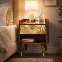 Sunburst Brass Inlay Bedside Classic Grey