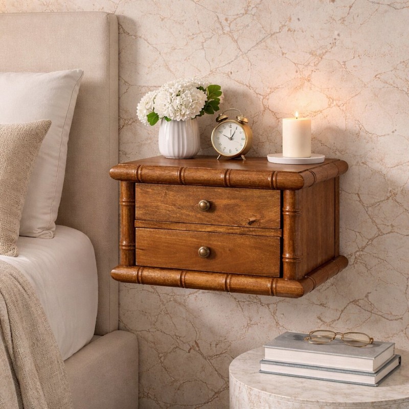 Bamboo Bedside Table in Amber Oak Finish